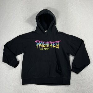 VTG Six Flags Fright Fest Clown Hoodie Sweatshirt Kids Youth Large Black